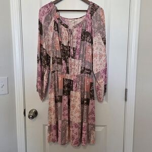 ANDREE BY UNIT Pink and Brown Long Sleeve Dress
